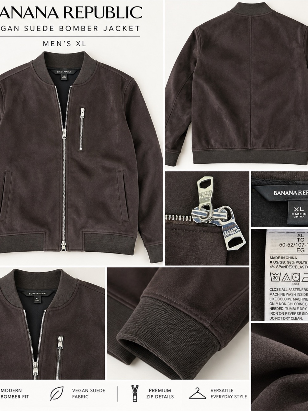 Banana Republic Men's Vegan Suede Bomber Jacket — Dark Brown